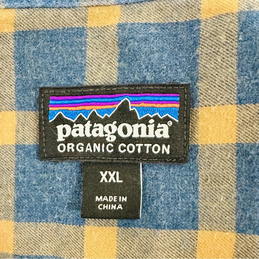 Patagonia Plaid Long Sleeve Organic Cotton Button‎ Shirt XXL Men's Blue Olive - Picture 3 of 7